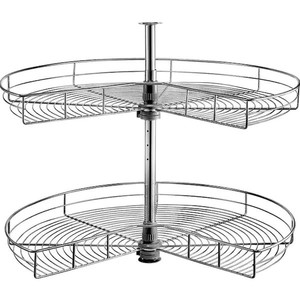lot 67117 image: VEVOR Kidney Shaped Chrome Corner Organizer 28 in. Dia. Kitchen Cabinet Blind Corner 2-Shelf Blind Corner Organizer