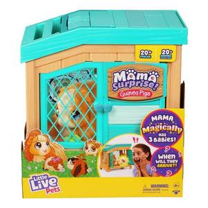 lot 67124 image: Little Live Pets Mama Surprise Soft Interactive Mama Guinea Pig with hutch and 3 babies.