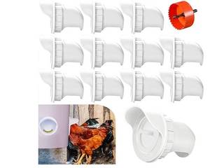 lot 67128 image: 12 Ports DIY Poultry Feeder Port,Rain Proof Rodent Rat Proof Gravity Fed Kit with Critter Stopper for Buckets,Barrels,Bins,Troughs,No Waste Chicken Feeder