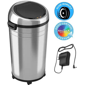lot 67188 image: iTouchless 23 Gallon Stainless Steel Touchless Sensor Trash Can with Odor Control System and Removable Wheels, Extra-Large Capacity