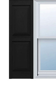 lot 67189 image: Mid-America 00021467002 Standard Size Williamsburg Double Panel Vinyl Shutters, wInstallation Shutter-Loks & Matching Screws (Per Pair), 002, 14 12 W x 67H, Black