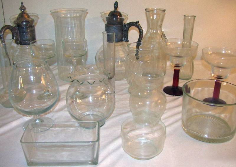 lot 6278 image: ASSORTED GLASSWARE - margarita glasses, vases, decanters, brandy snifter - Nice lot