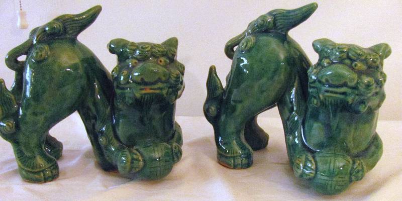 lot 6292 image: Green Ceramic Dragons Set of 2 - Asian Dragon Home Dcor