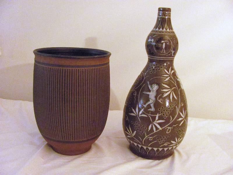 lot 6298 image: Stoneware pieces Vase and Container-Home dcor