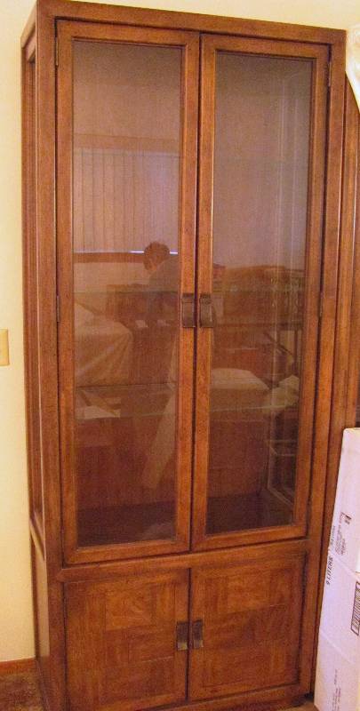 lot 6307 image: Lighted China  Curio Cabinet with 3 Glass Shelves - Please Look at Pictures  32 x 80 x 16