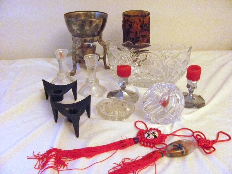 lot 6309 image: Deco Candle Holders & Glass Bowl - Dont Let This One Get Away Bid Now