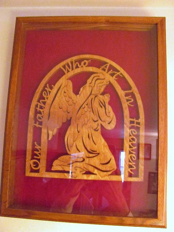 lot 6310 image: Praying Angel - Wood Cut Out - Picture - Our Father Who Art In Heaven