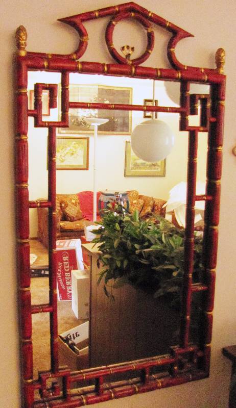 lot 6312 image: Red Bamboo Mirror 23 x 33 - What A Great Looking Piece