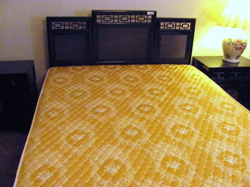 lot 6385 image: Queen Size Headboard by Century, Hollywood Bed Frame, & Sealy Posturepedic Mattress (Queen)