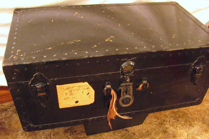 lot 7043 image: Old Black Trunk - Store Your Keepsakes
