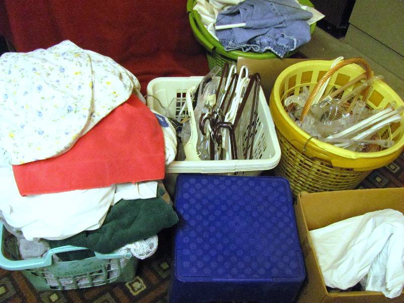 lot 7055 image: Laundry Basket Plus Contents & Step Stool