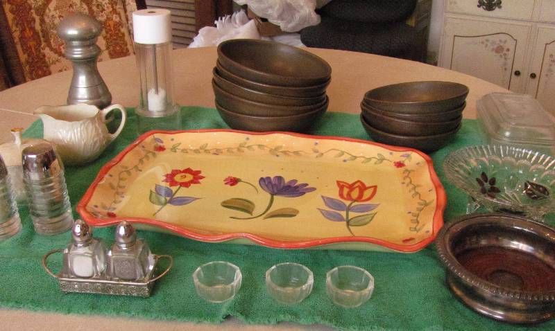 lot 7063 image: Pfaltzgraff Hand Painted Platter, Stoneware Bowls, Lenox Cream & Sugar with 24K Gold & More