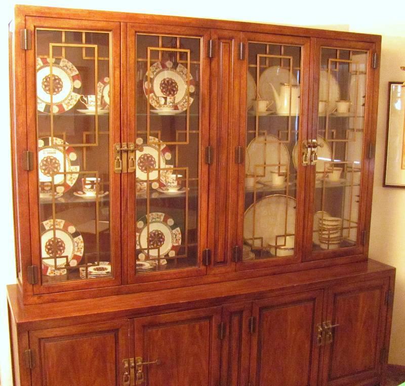 lot 7064 image: 2 Piece Century China Hutch (Stacking)