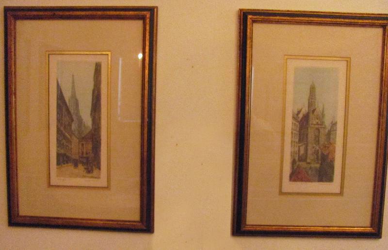 lot 7071 image: Set of 2 Pictures - Hand Colored Etchings by HOFFMAN - 13 x 19