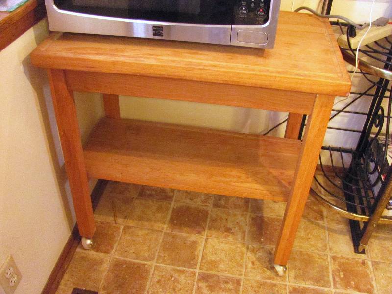 lot 7088 image: Oak Kitchen Cart- on wheels, rolls NICE