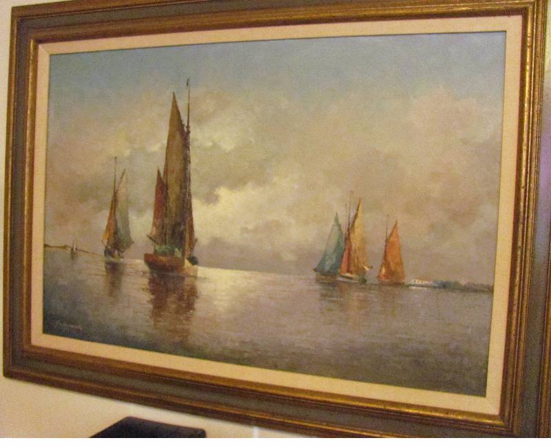 lot 7118 image: Framed painting of sail boats- oil on canvas