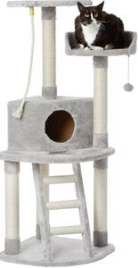 lot 55553 image: Amazon Basics Cat Condo Tree Tower With Scratching Post And Step Ladder - 19 x 19 x 52 Inches, Light Grey