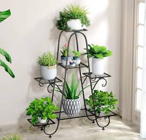 lot 55581 image: unho 7-Tier Metal Plant Stand Potted Flower Planter Storage Shelf Indoor Outdoor Black Multilayer Display Rack for Patio Garden Balcony