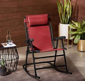 lot 55602 image: retails for 108.99 Amazon Basics Outdoor Textilene Zero Gravity Folding Lounge Rocker with Pillow, Red