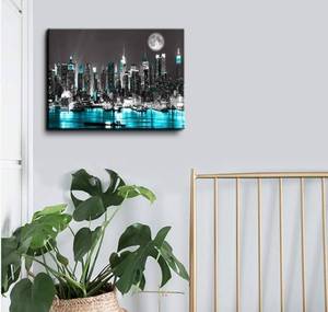 lot 55610 image: canvas wall art blue sea New York paintings Wall Art,Black and White Stretched wall art for bedroom artwork Canvas Art Prints, 16x20Wall Decoration Painting bedroom wall decor Office, Ready to Hang