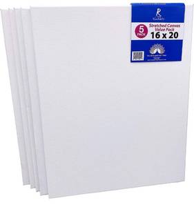 lot 55622 image: Pre Stretched Cotton Canvas, 16x20 Inch  5 Pack of Triple Primed Blank White Artists Canvases  Art Supplies for Painting, Acrylics, and Oil Paint  Value Set