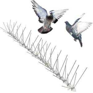 lot 55635 image: retails for 139.99 Bird-X STS-50 Regular Width 6-inch Stainless Steel Bird Spikes, Metal Roof Guard Pigeon Prevention, Rodent Deterrent, Animal and Pest Control Supplies, 50 feet
