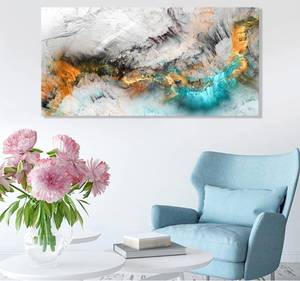 lot 55636 image: Abstract Canvas Wall Art Light Gray Blue Teal Yellow Cloud Abstract Canvas Print Painting Artwork for Living Room Bedroom Kitchen Home and Office large Framed Wall Decor (40W x 20H