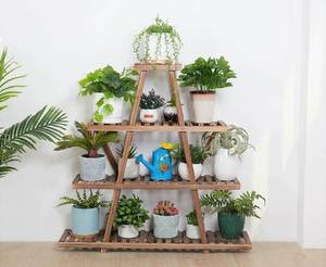 lot 55647 image: unho Triangle Shape Plant Stand A Frame Potted Flower Rack with 4 Tier Display Shelves Funtional Large Wooden Storage Holder for Patio Garden Yard Lawn Home Living Room Decor