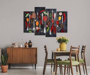 lot 55649 image: 4 Piece Vintage Kitchen Wall Art Various Spices Spoons Red Chili Pictures Canvas Prints Still Life Food Photo Painting for Dining Room Restaurant Decor Gallery Canvas Wrapped Ready to Hang 48x33inch