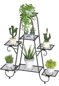 lot 55665 image: unho 7-Tier Metal Plant Stand Potted Flower Planter Storage Shelf Indoor Outdoor Black Multilayer Display Rack for Patio Garden Balcony