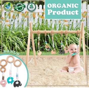 lot 55669 image: LaviElle Baby Play Gym Foldable Wooden Baby Gym Includes Non-Toxic Baby Teething Toys Wooden Play Gym for Baby Activity Gym for 0-1.5 Years with Teethers Hanging Bar Newborn Gift for Baby Girl and Boy