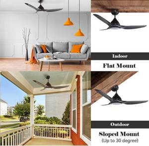 lot 55677 image: 52 inch Smart Ceiling Fan with Remote Control, Outdoor & Indoor Low Profile Modern Ceiling Fans with Dimmable LED Light Kit, Timer with 10 Speeds, Works with WIFIAlexaGoogle HomeSiri (Black)