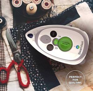 lot 55684 image: Steamfast SF-717 Mini Steam Iron with Dual Voltage, Travel Bag, Non-Stick Soleplate, Anti-Slip Handle, Rapid Heating, 420W Power, White