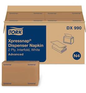 lot 55697 image: retail 68.64 Tork Xpressnap� White Dispenser Napkin N4, Recycled 2-ply, 8.5 x 6.5, 12 x 400 napkins, DX990