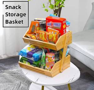 lot 55729 image: Fruit Basket, 2 Tier Bamboo Fruit Basket for Kitchen, 11 Tall Fruit Stand Storage Holder, Heavy DutyMultipurposeLarge Capacity for Vegetables, Fruit, and Snack, 15 mm Thickn