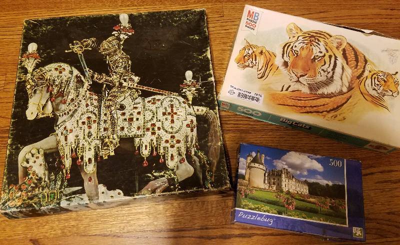 lot 7876 image: 3 old puzzles - Tiger, Knight and Castle in boxes