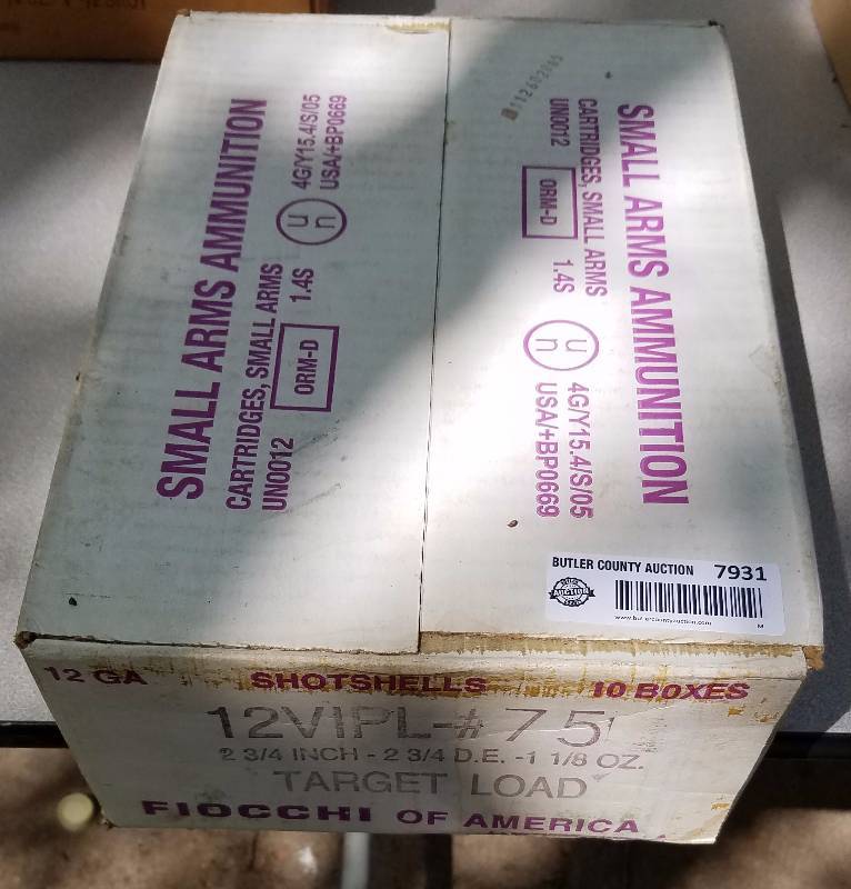 lot 7931 image: Fiocchi of America ONE CASE 12 Gauge 2.75 Shotgun Shells 7.5 Shot