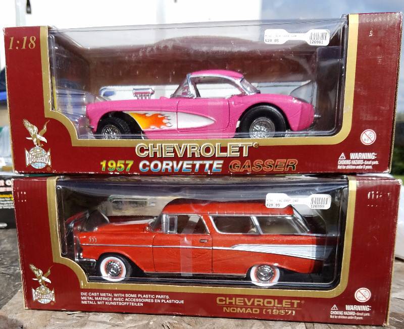 lot 7850 image: Die Cast Cars 1957 Chevy CORVETTE GASSER & 1957 CHEVROLET NOMAD 118 scale - NEW IN BOXES