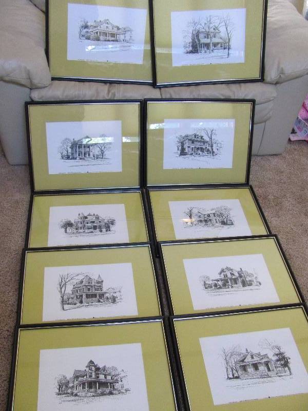 lot 7186 image:  Historical Wichita Homes - 10 sketch prints - MUST HAVE Collectible Wichita history FRAMED 