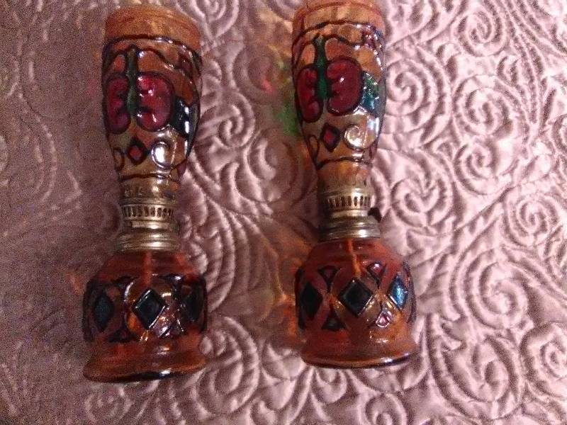 lot 7447 image: STAINED GLASS Oil Lamps - Pair of Two - Super Cool
