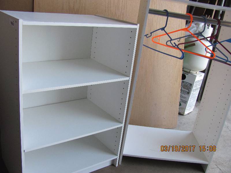 lot 6022 image: Closet organizer cabinet with adjustable shelves, clothing hanging rack