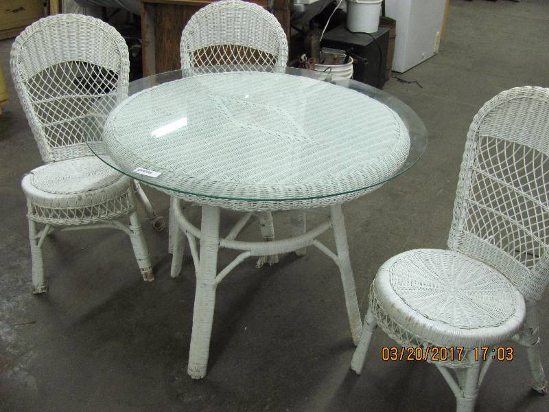 lot 6024 image: Wicker table and chair set. Glass top 4 piece set