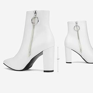 lot 1008 image: DREAM PAIRS Womens White Pu Chunky High Heel Ankle Booties Size 8.5 B(M) US Sianna-3