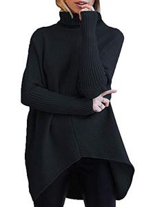 lot 1019 image: ANRABESS Womens Casual Long Bat Wing Sleeve Turtle Neck High Low Hem Sweater Pullover Knit Jumper A87hei-L Black
