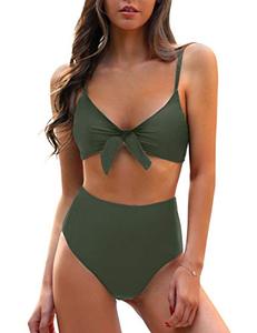 lot 1020 image: Blooming Jelly Womens High Waisted Bikini Set Tie Knot High Rise Two Piece Swimsuits Bathing Suits (X-Large, Army Green)