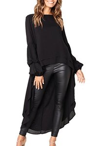 lot 1023 image: PRETTYGARDEN Womens Lantern Long Sleeve Round Neck High Low Asymmetrical Irregular Hem Casual Tops Blouse Shirt Dress (Black,Large)