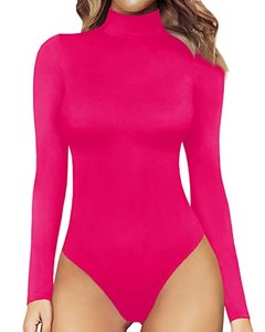 lot 1026 image: MANGOPOP Womens Mock Turtle Neck Long Sleeve Tops Bodysuit Jumpsuit (Long Sleeve Rose Pink, X-Large)