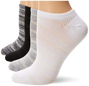 lot 1043 image: Hanes womens Lightweight Breathable Super No Show Socks, 6-pair Pack Casual Sock, BlackGrey Accent Design, 8 12 US