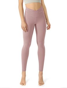 lot 1044 image: ODODOS Womens Cross Waist 78 Yoga Leggings with Inner Pocket, Workout Running Tights Yoga Pants -Inseam 25, Lavender, X-Small