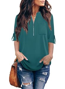 lot 1045 image: Furnex Womens Blouses,Chiffon Blouses for Women Tops and Blouses Dressy Work Shirts for Women Office Half Zip Up Blouses Business Casual Tops 34 Sleeve Zipper Shirt Professional Clothes Deep Cyan XL